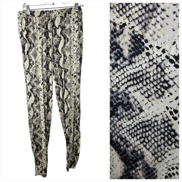 Anthropologie EE:Some Snake Print Drawstring Jogger Pants Pocket Jersey Knit - Picture 1 of 8